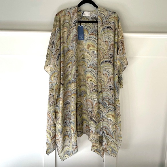 One Hundred Stars Tops - One Hundred Stars Long Kimono Marbled Green